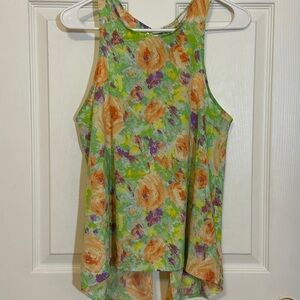 Floral Sleeveless Women's Top - Green and Orange